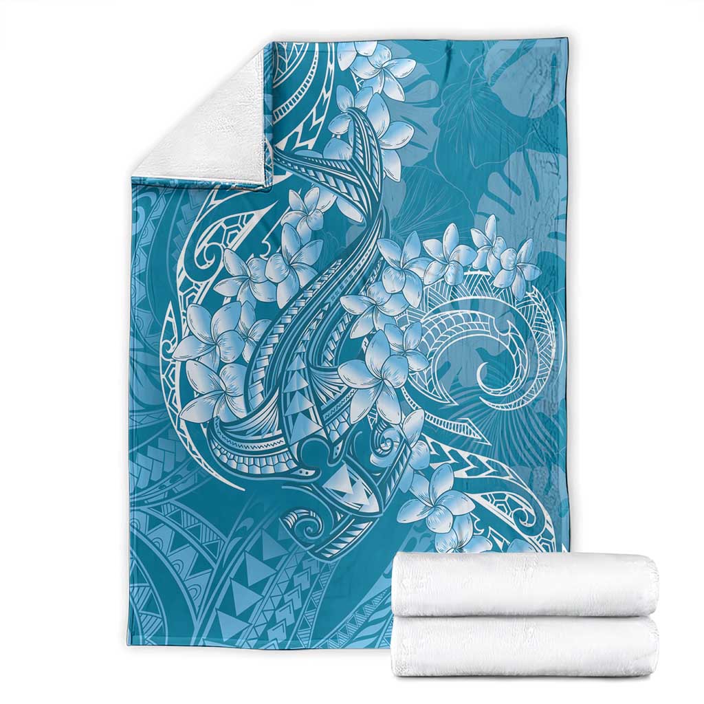 Blue Polynesia Hammerhead Shark Tattoo With Plumeria Lei Blanket