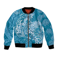 Blue Polynesia Hammerhead Shark Tattoo With Plumeria Lei Bomber Jacket