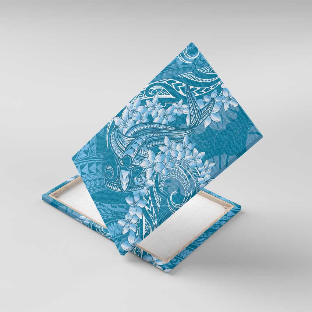 Blue Polynesia Hammerhead Shark Tattoo With Plumeria Lei Canvas Wall Art