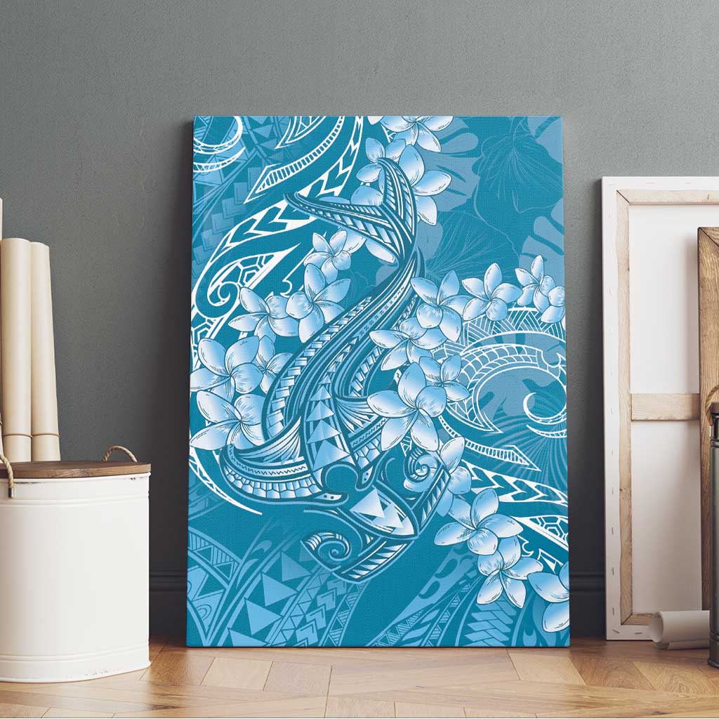 Blue Polynesia Hammerhead Shark Tattoo With Plumeria Lei Canvas Wall Art