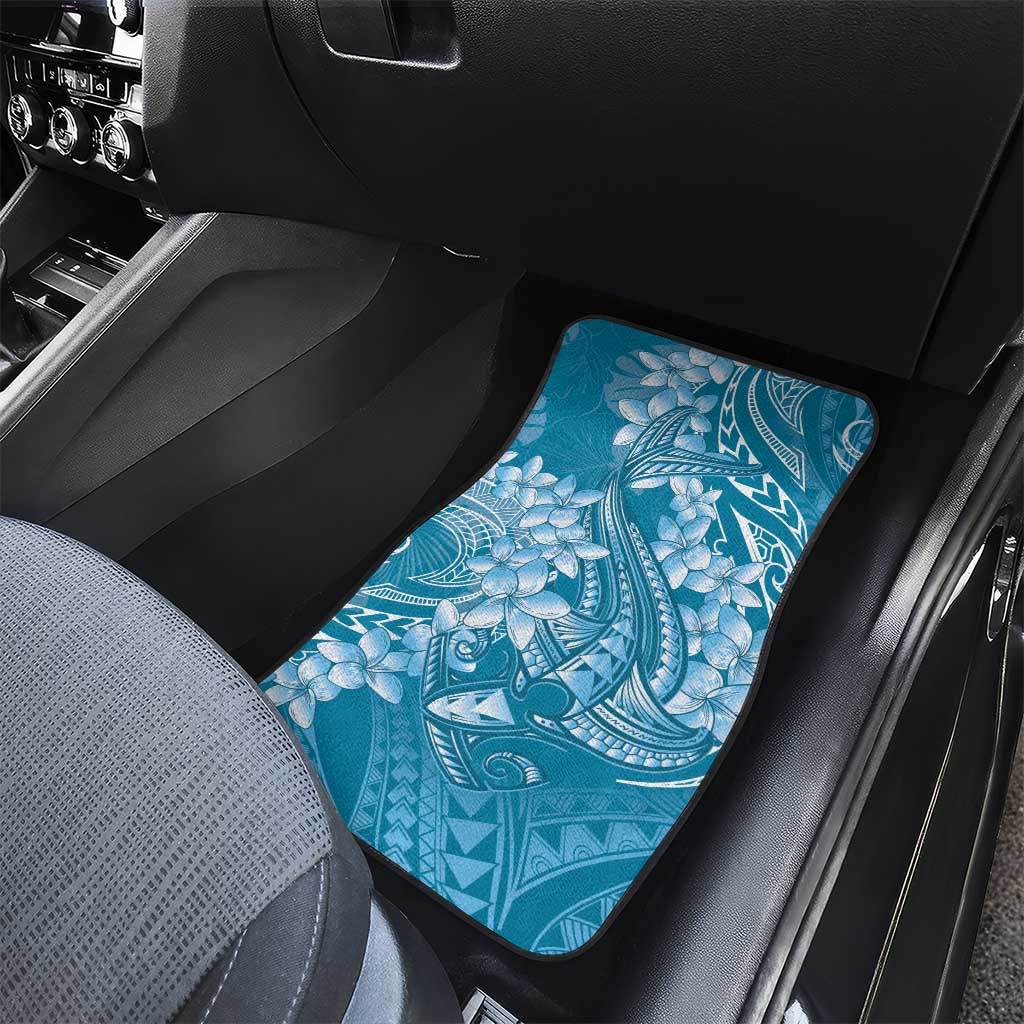 Blue Polynesia Hammerhead Shark Tattoo With Plumeria Lei Car Mats