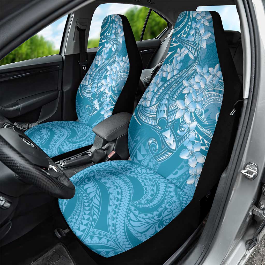 Blue Polynesia Hammerhead Shark Tattoo With Plumeria Lei Car Seat Cover