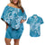 Blue Polynesia Hammerhead Shark Tattoo With Plumeria Lei Couples Matching Off Shoulder Short Dress and Hawaiian Shirt