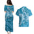 Blue Polynesia Hammerhead Shark Tattoo With Plumeria Lei Couples Matching Puletasi and Hawaiian Shirt