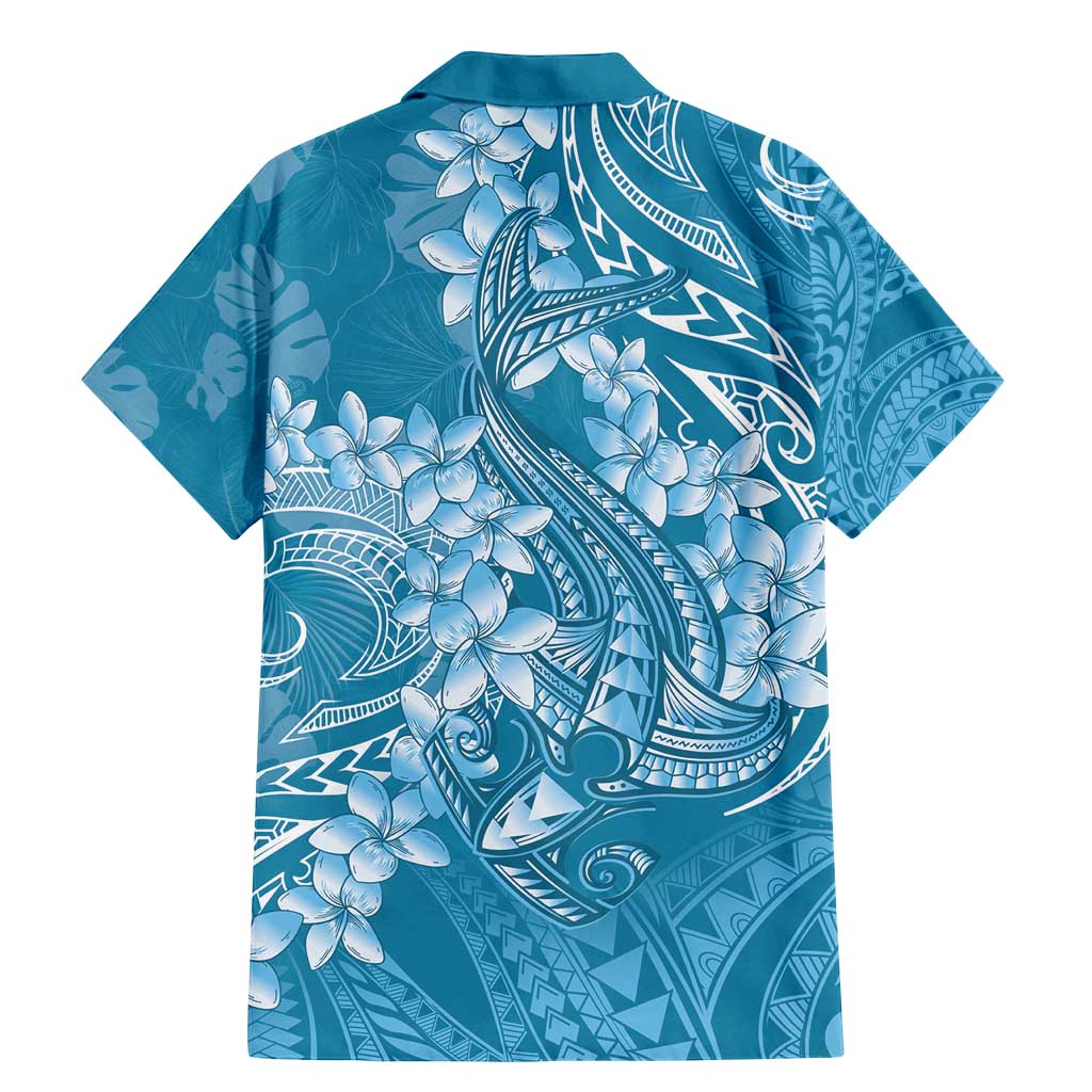 Blue Polynesia Hammerhead Shark Tattoo With Plumeria Lei Family Matching Mermaid Dress and Hawaiian Shirt