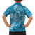 Blue Polynesia Hammerhead Shark Tattoo With Plumeria Lei Family Matching Off Shoulder Maxi Dress and Hawaiian Shirt