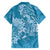 Blue Polynesia Hammerhead Shark Tattoo With Plumeria Lei Family Matching Off Shoulder Maxi Dress and Hawaiian Shirt