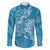 Blue Polynesia Hammerhead Shark Tattoo With Plumeria Lei Family Matching Off Shoulder Maxi Dress and Hawaiian Shirt