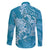Blue Polynesia Hammerhead Shark Tattoo With Plumeria Lei Family Matching Off Shoulder Maxi Dress and Hawaiian Shirt