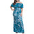 Blue Polynesia Hammerhead Shark Tattoo With Plumeria Lei Family Matching Off Shoulder Maxi Dress and Hawaiian Shirt