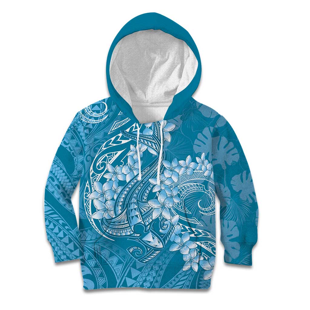 Blue Polynesia Hammerhead Shark Tattoo With Plumeria Lei Kid Hoodie LT14 Hoodie Blue - Polynesian Pride