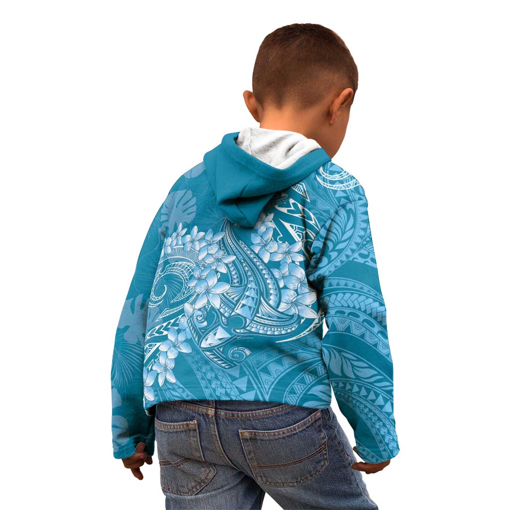 Blue Polynesia Hammerhead Shark Tattoo With Plumeria Lei Kid Hoodie LT14 - Polynesian Pride