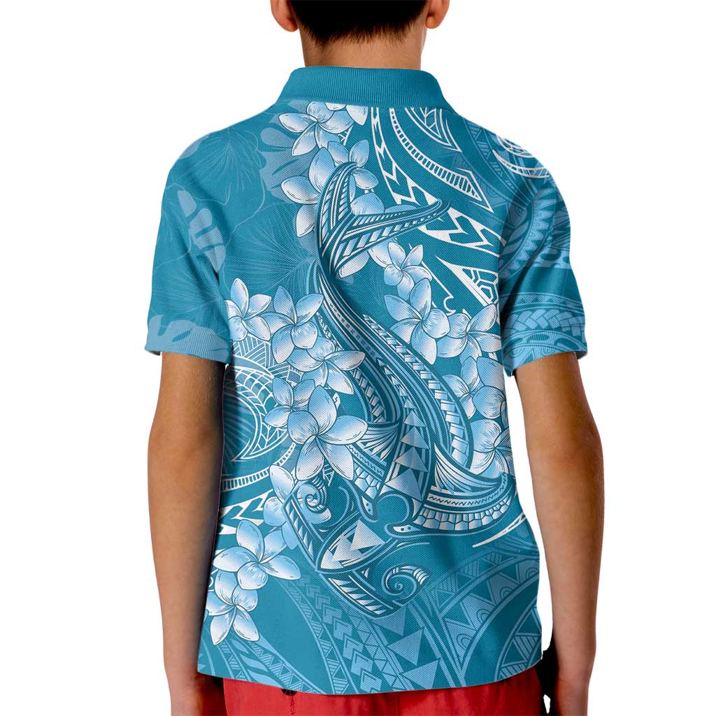 Blue Polynesia Hammerhead Shark Tattoo With Plumeria Lei Kid Polo Shirt LT14 - Polynesian Pride