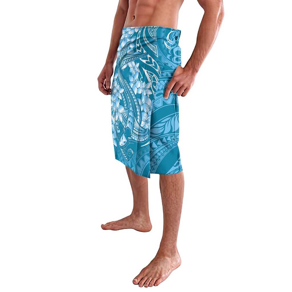 Blue Polynesia Hammerhead Shark Tattoo With Plumeria Lei Lavalava