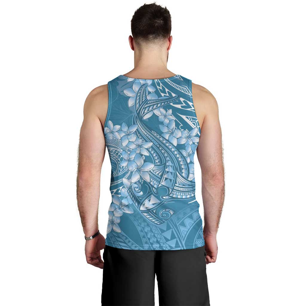 Blue Polynesia Hammerhead Shark Tattoo With Plumeria Lei Men Tank Top