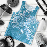 Blue Polynesia Hammerhead Shark Tattoo With Plumeria Lei Men Tank Top