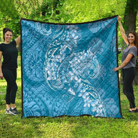 Blue Polynesia Hammerhead Shark Tattoo With Plumeria Lei Quilt