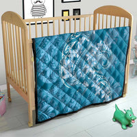 Blue Polynesia Hammerhead Shark Tattoo With Plumeria Lei Quilt