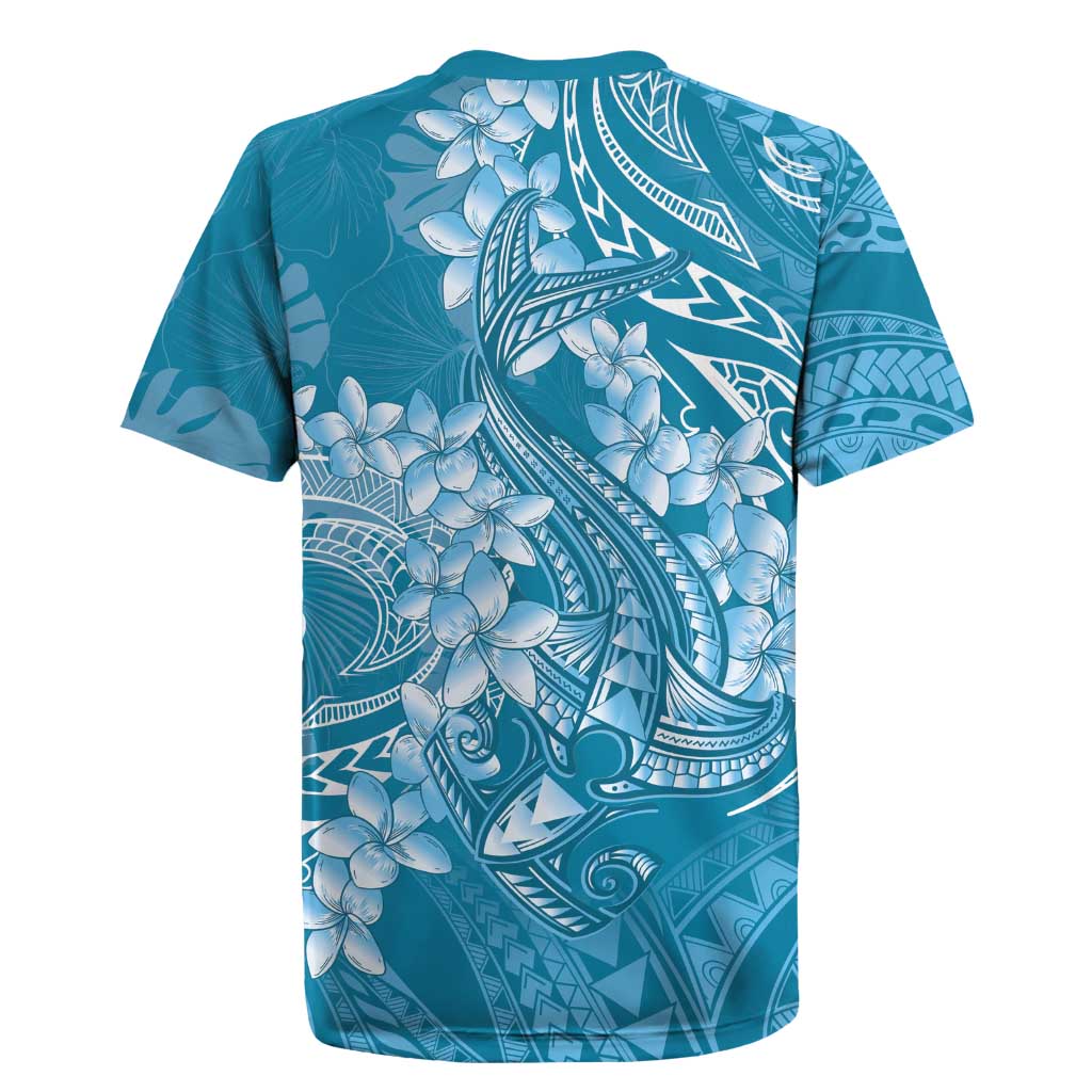 Blue Polynesia Hammerhead Shark Tattoo With Plumeria Lei Rugby Jersey