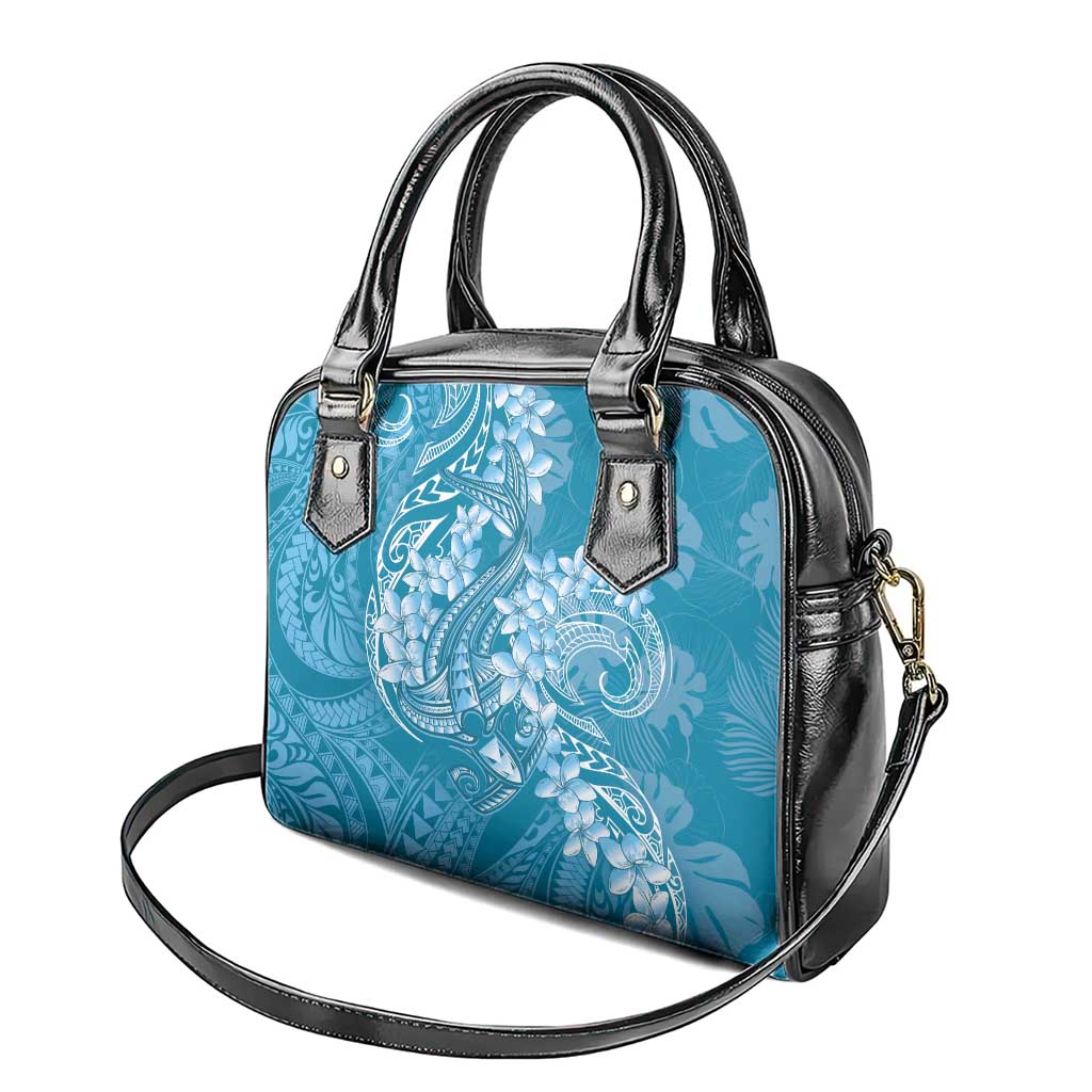 Blue Polynesia Hammerhead Shark Tattoo With Plumeria Lei Shoulder Handbag