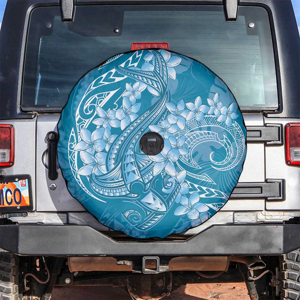 Blue Polynesia Hammerhead Shark Tattoo With Plumeria Lei Spare Tire Cover