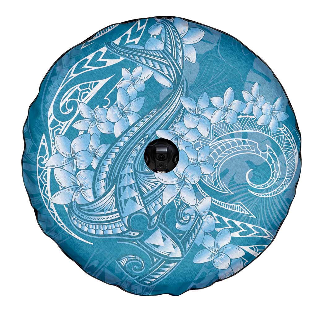 Blue Polynesia Hammerhead Shark Tattoo With Plumeria Lei Spare Tire Cover