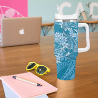 Blue Polynesia Hammerhead Shark Tattoo With Plumeria Lei Tumbler With Handle