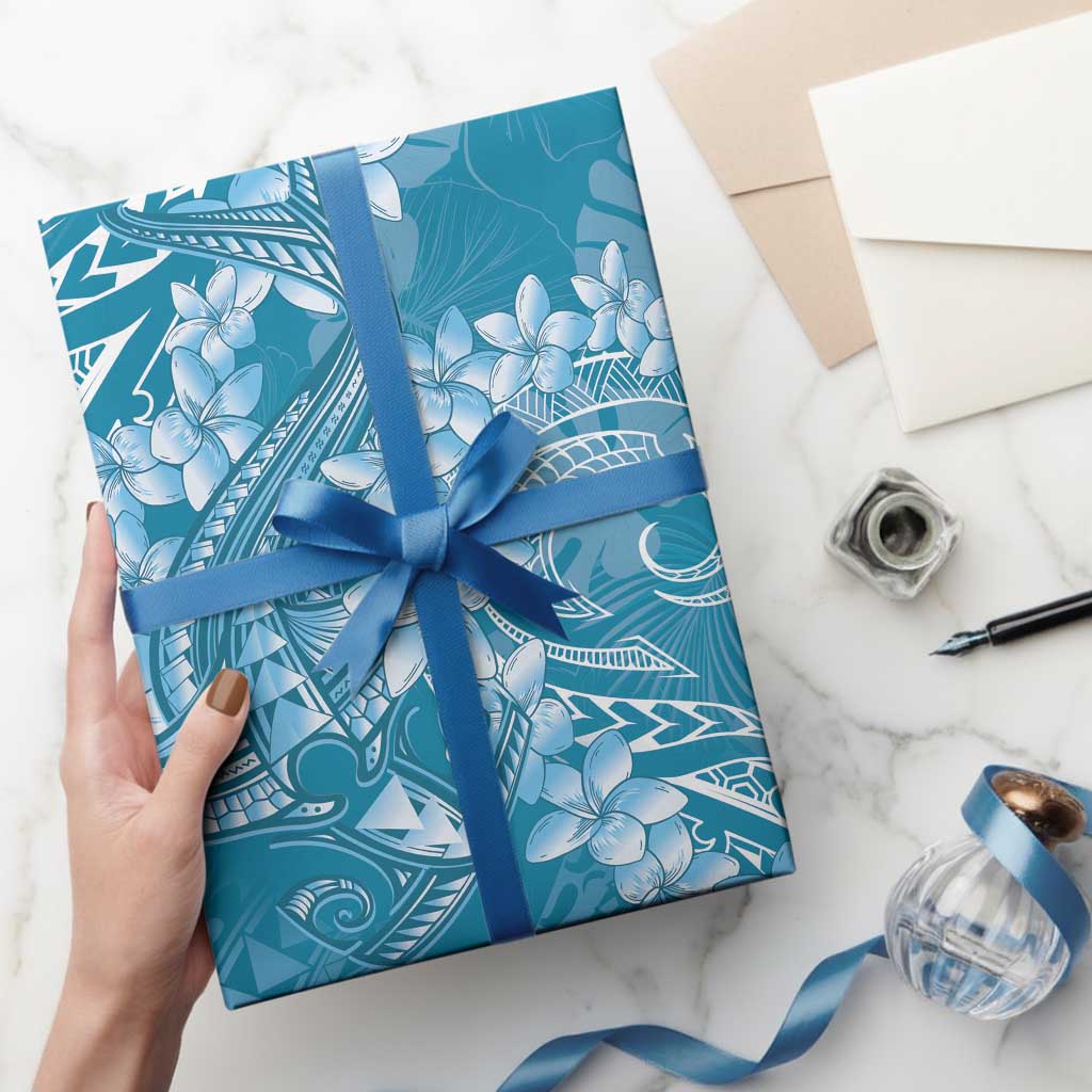 Blue Polynesia Hammerhead Shark Tattoo With Plumeria Lei Wrapping Paper - Polynesian Pride