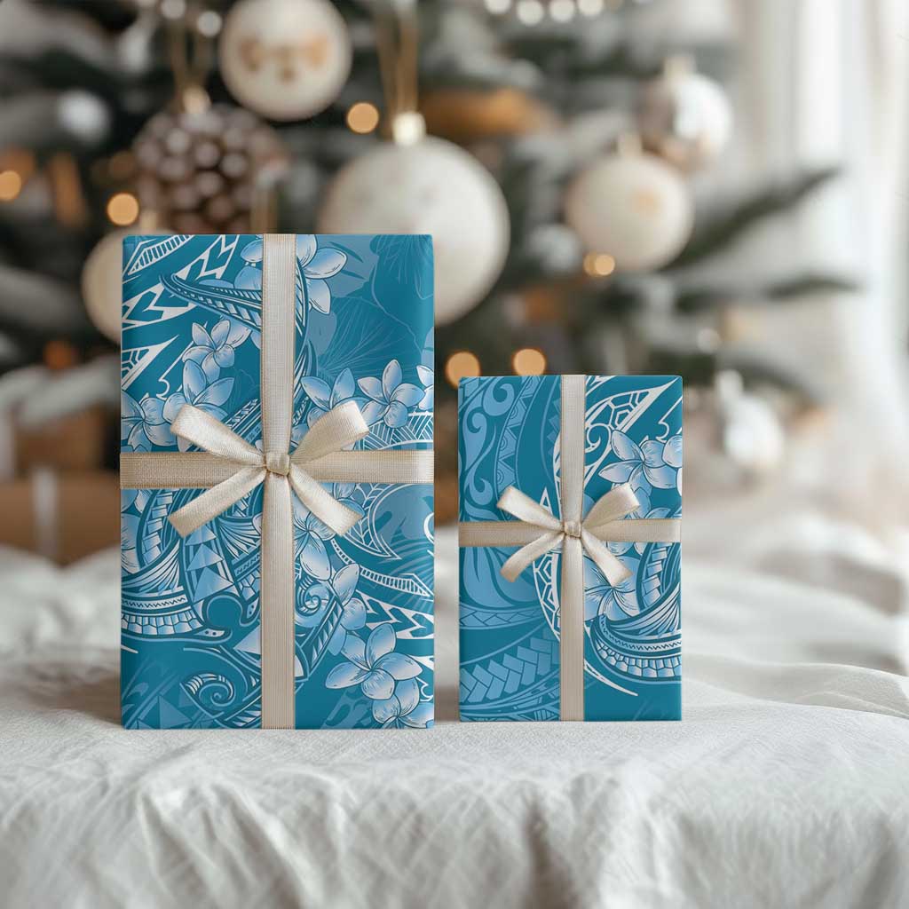 Blue Polynesia Hammerhead Shark Tattoo With Plumeria Lei Wrapping Paper - Polynesian Pride