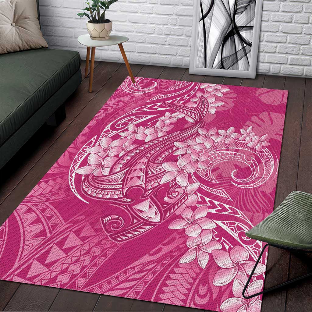 Pink Polynesia Hammerhead Shark Tattoo With Plumeria Lei Area Rug