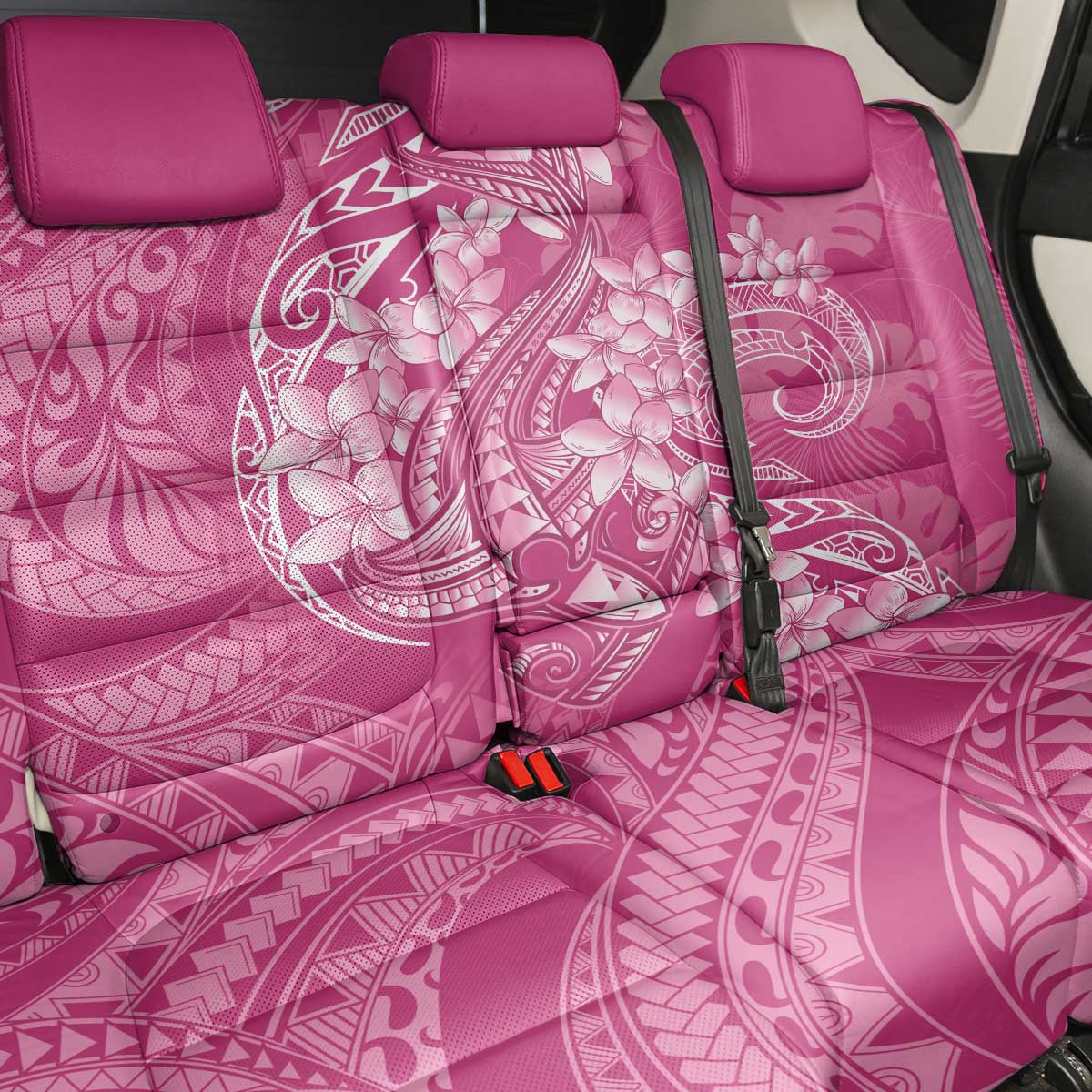 Pink Polynesia Hammerhead Shark Tattoo With Plumeria Lei Back Car Seat Cover
