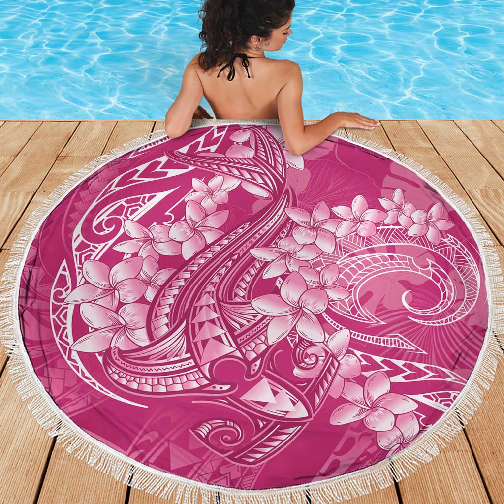 Pink Polynesia Hammerhead Shark Tattoo With Plumeria Lei Beach Blanket