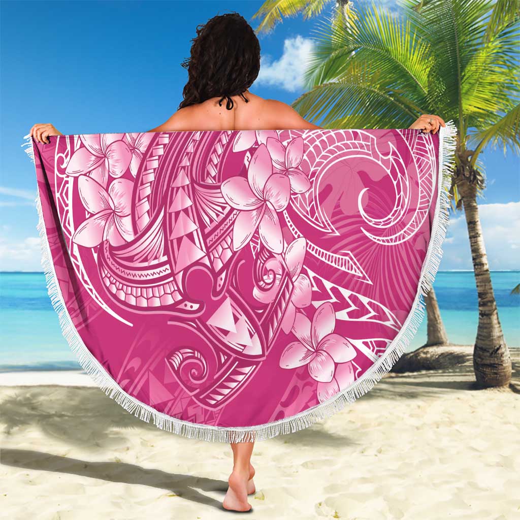 Pink Polynesia Hammerhead Shark Tattoo With Plumeria Lei Beach Blanket