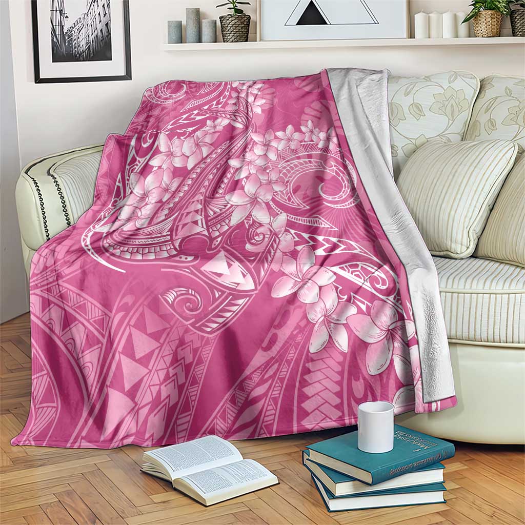 Pink Polynesia Hammerhead Shark Tattoo With Plumeria Lei Blanket