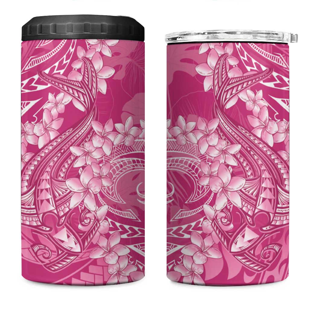 Pink Polynesia Hammerhead Shark Tattoo With Plumeria Lei 4 in 1 Can Cooler Tumbler