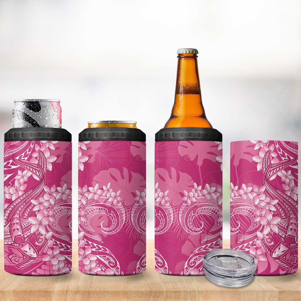 Pink Polynesia Hammerhead Shark Tattoo With Plumeria Lei 4 in 1 Can Cooler Tumbler