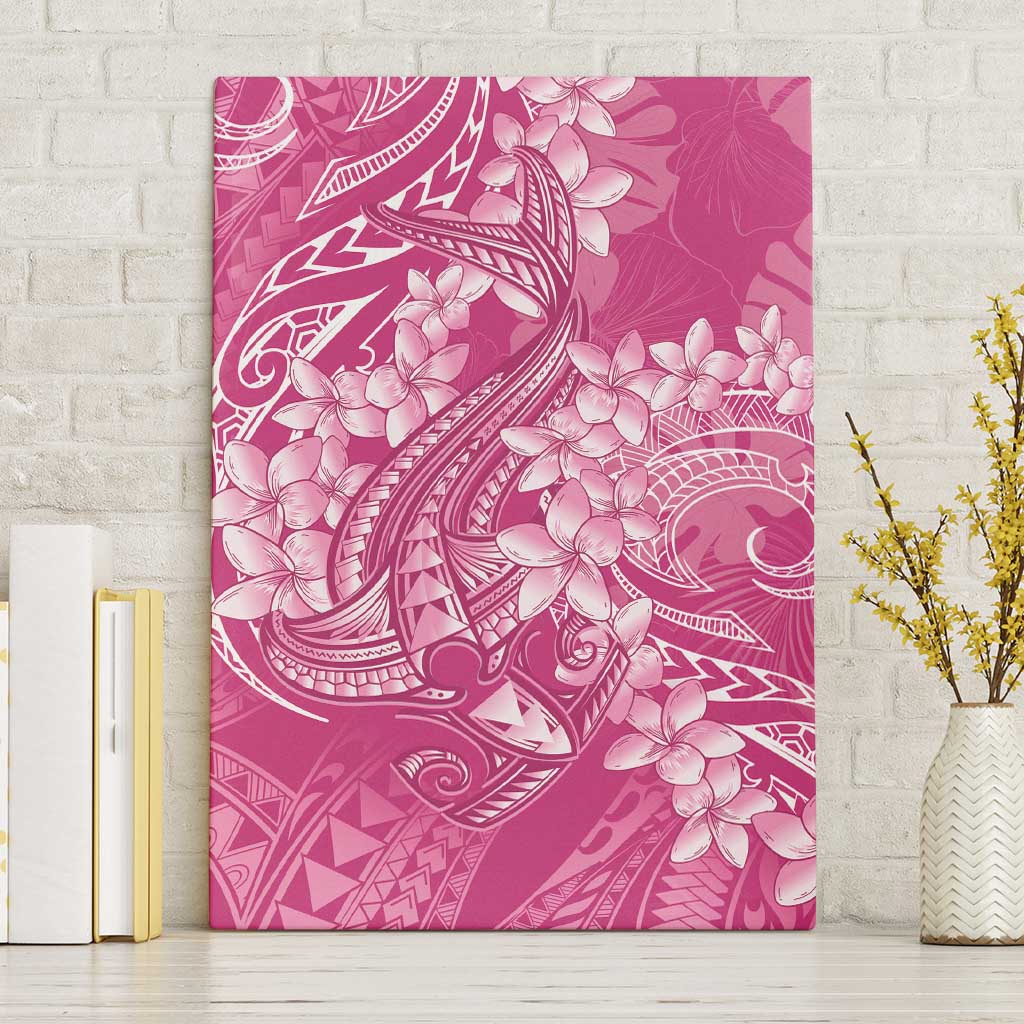 Pink Polynesia Hammerhead Shark Tattoo With Plumeria Lei Canvas Wall Art