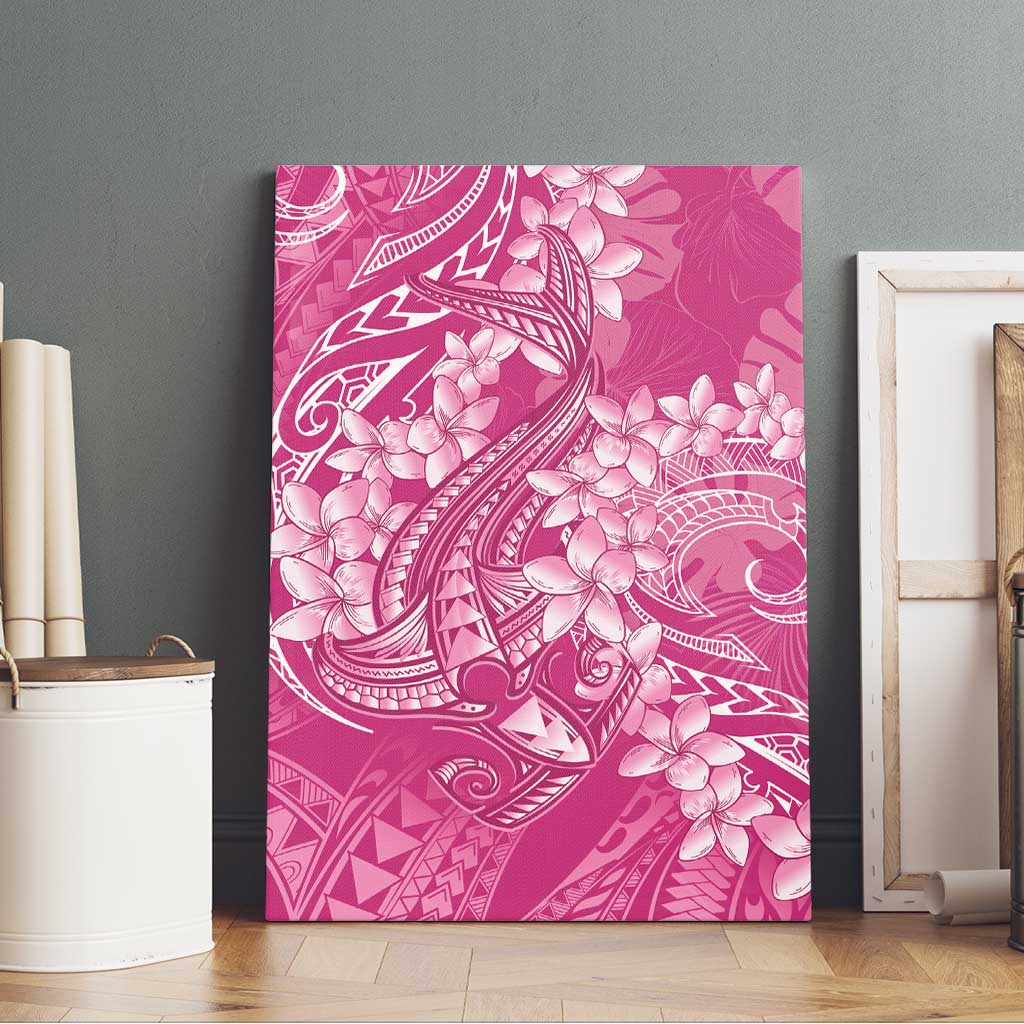 Pink Polynesia Hammerhead Shark Tattoo With Plumeria Lei Canvas Wall Art
