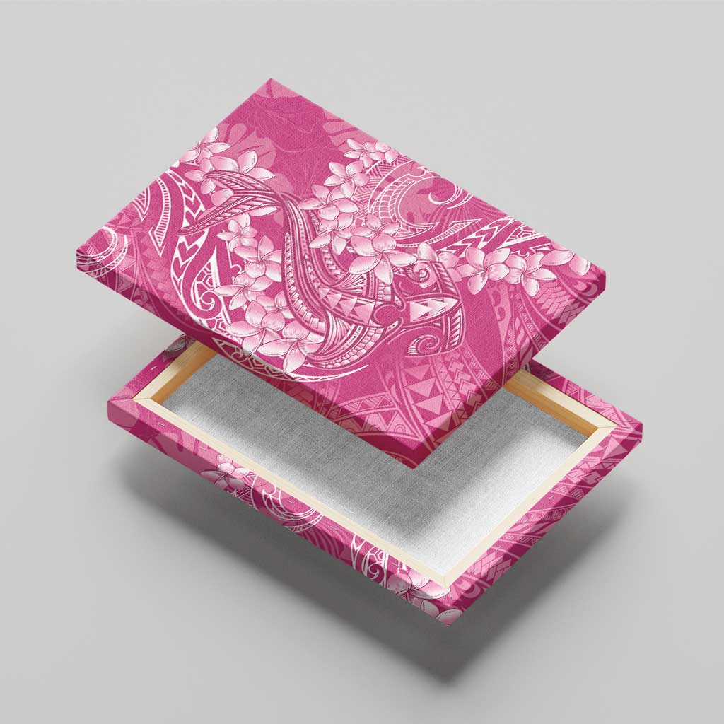 Pink Polynesia Hammerhead Shark Tattoo With Plumeria Lei Canvas Wall Art