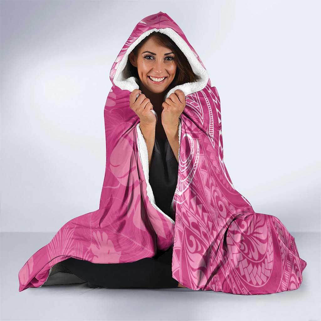 Pink Polynesia Hammerhead Shark Tattoo With Plumeria Lei Hooded Blanket