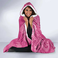 Pink Polynesia Hammerhead Shark Tattoo With Plumeria Lei Hooded Blanket