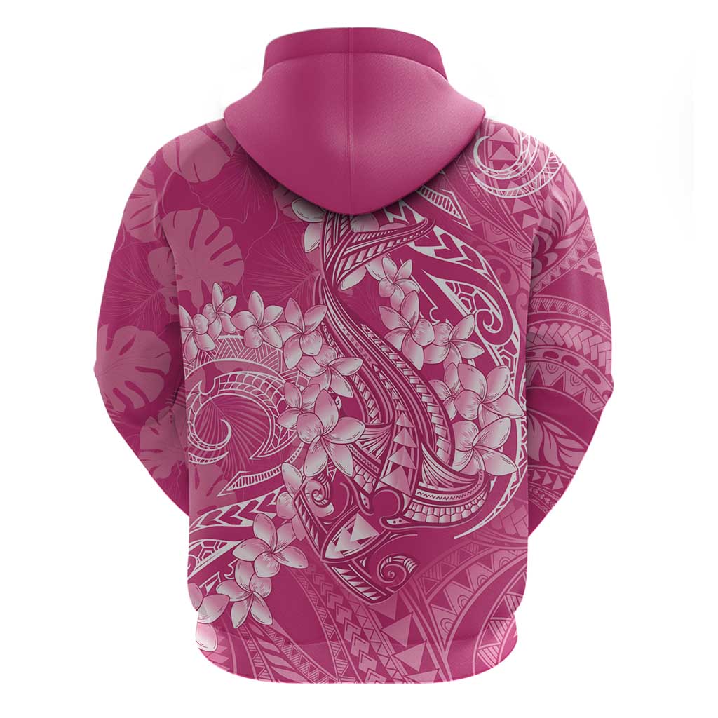 Pink Polynesia Hammerhead Shark Tattoo With Plumeria Lei Hoodie