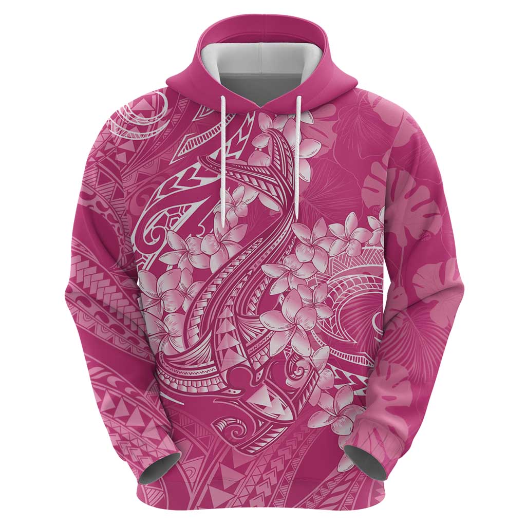 Pink Polynesia Hammerhead Shark Tattoo With Plumeria Lei Hoodie