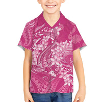 Pink Polynesia Hammerhead Shark Tattoo With Plumeria Lei Kid Hawaiian Shirt