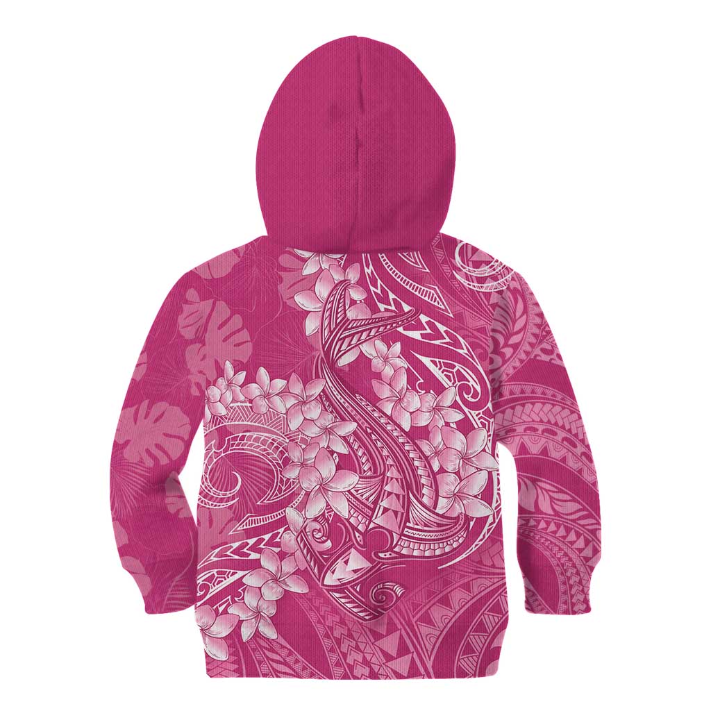 Pink Polynesia Hammerhead Shark Tattoo With Plumeria Lei Kid Hoodie LT14 - Polynesian Pride