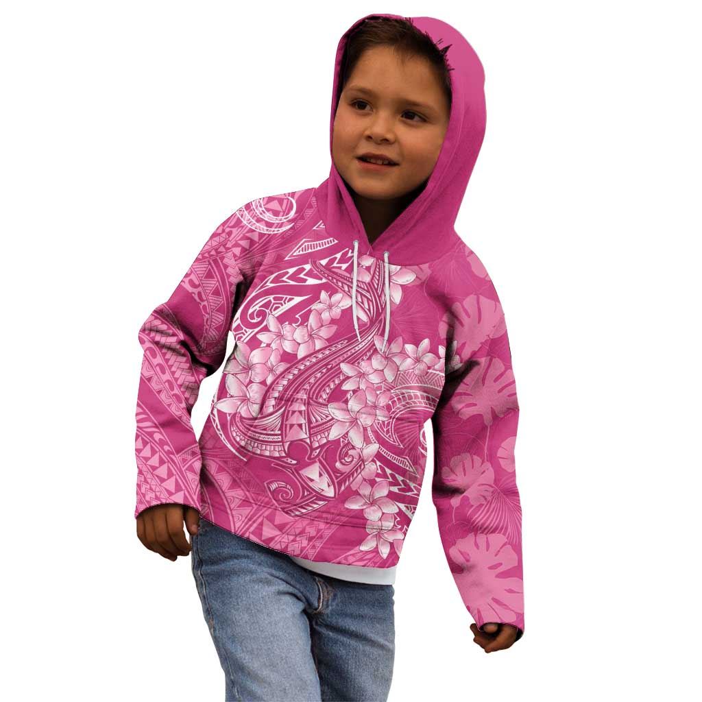 Pink Polynesia Hammerhead Shark Tattoo With Plumeria Lei Kid Hoodie LT14 - Polynesian Pride