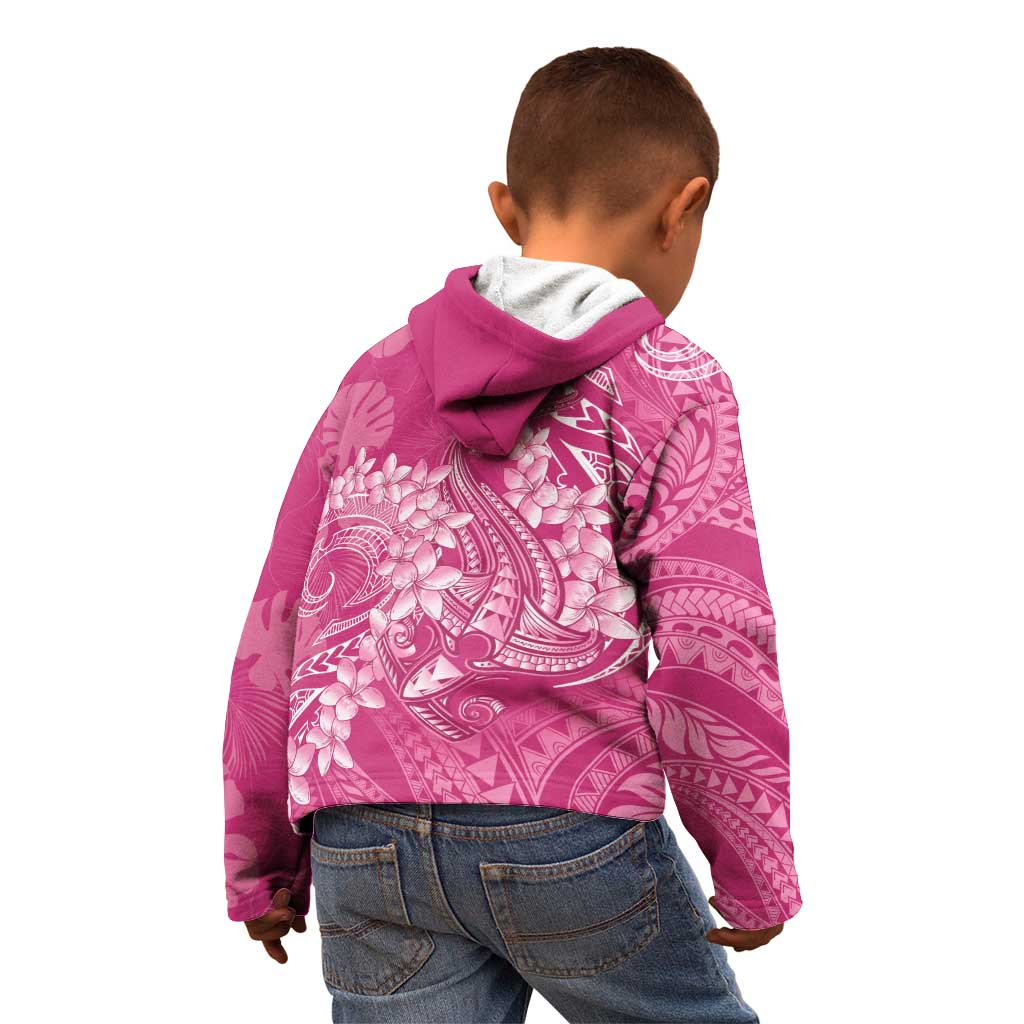 Pink Polynesia Hammerhead Shark Tattoo With Plumeria Lei Kid Hoodie LT14 - Polynesian Pride
