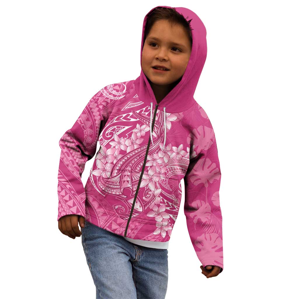 Pink Polynesia Hammerhead Shark Tattoo With Plumeria Lei Kid Hoodie LT14 - Polynesian Pride