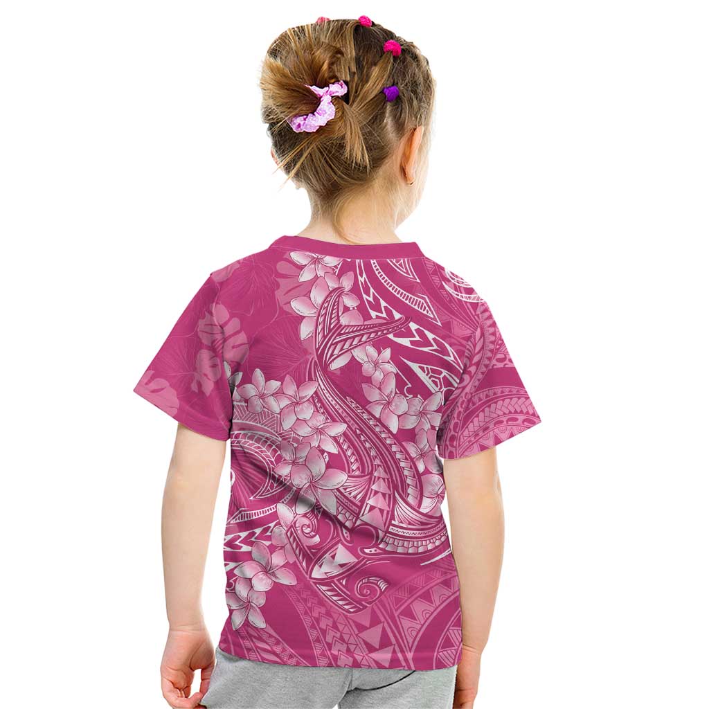 Pink Polynesia Hammerhead Shark Tattoo With Plumeria Lei Kid T Shirt LT14 - Polynesian Pride