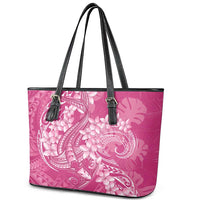 Pink Polynesia Hammerhead Shark Tattoo With Plumeria Lei Leather Tote Bag